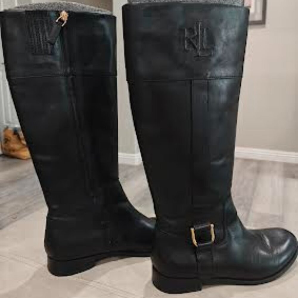 Lauren Ralph Lauren Bernadine Black Tall Knee High Boots Black Size 8